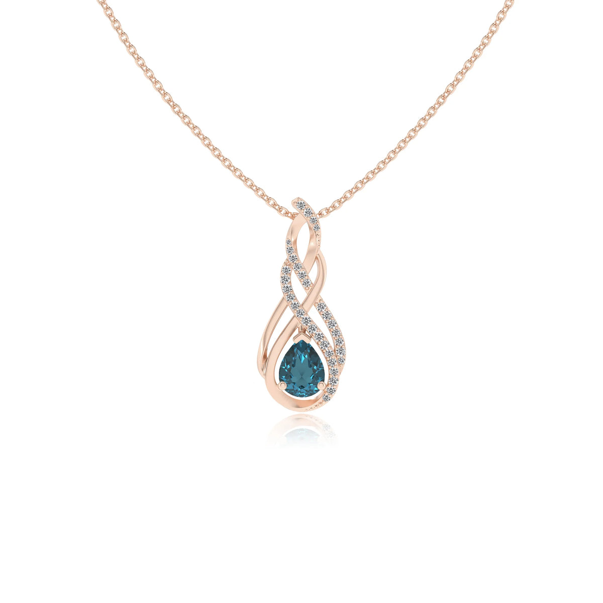 natural london-blue-topaz pear solitaire necklaces in rose gold 