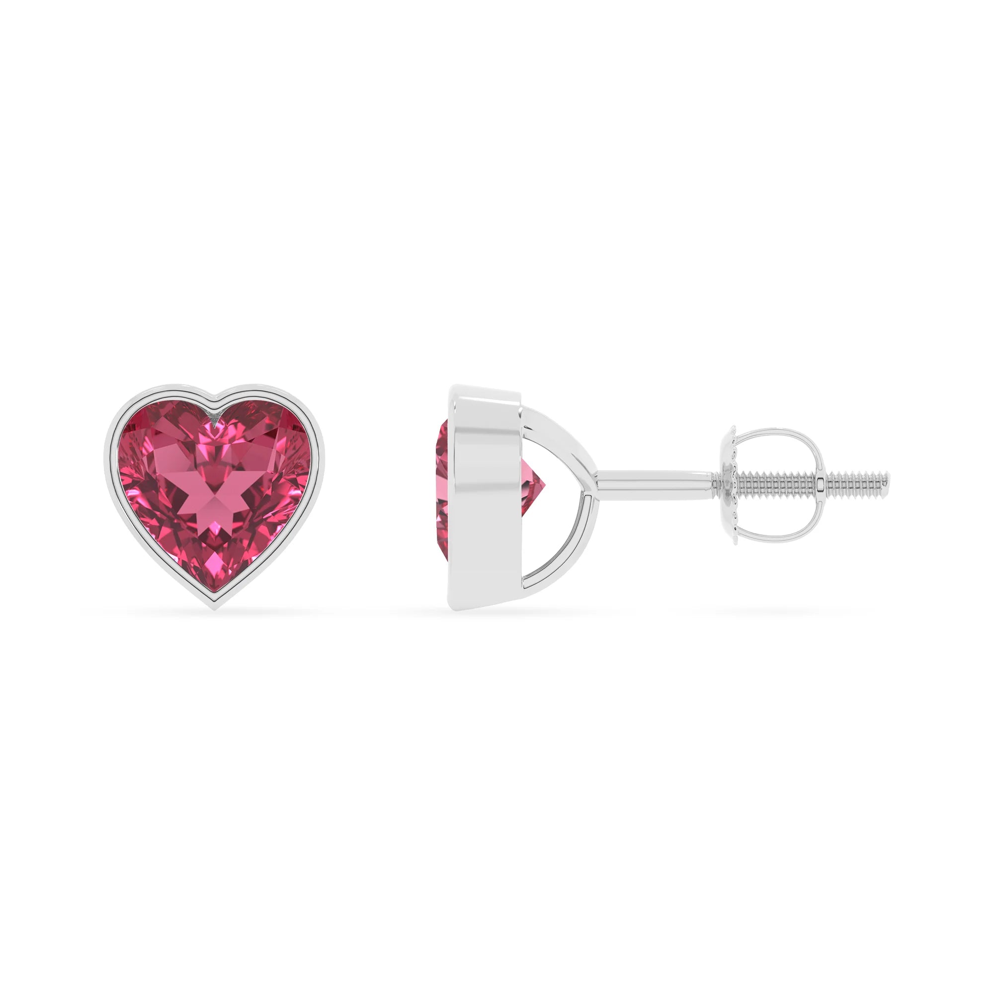 lab grown pink tourmaline emerald cut stud earrings in white gold 