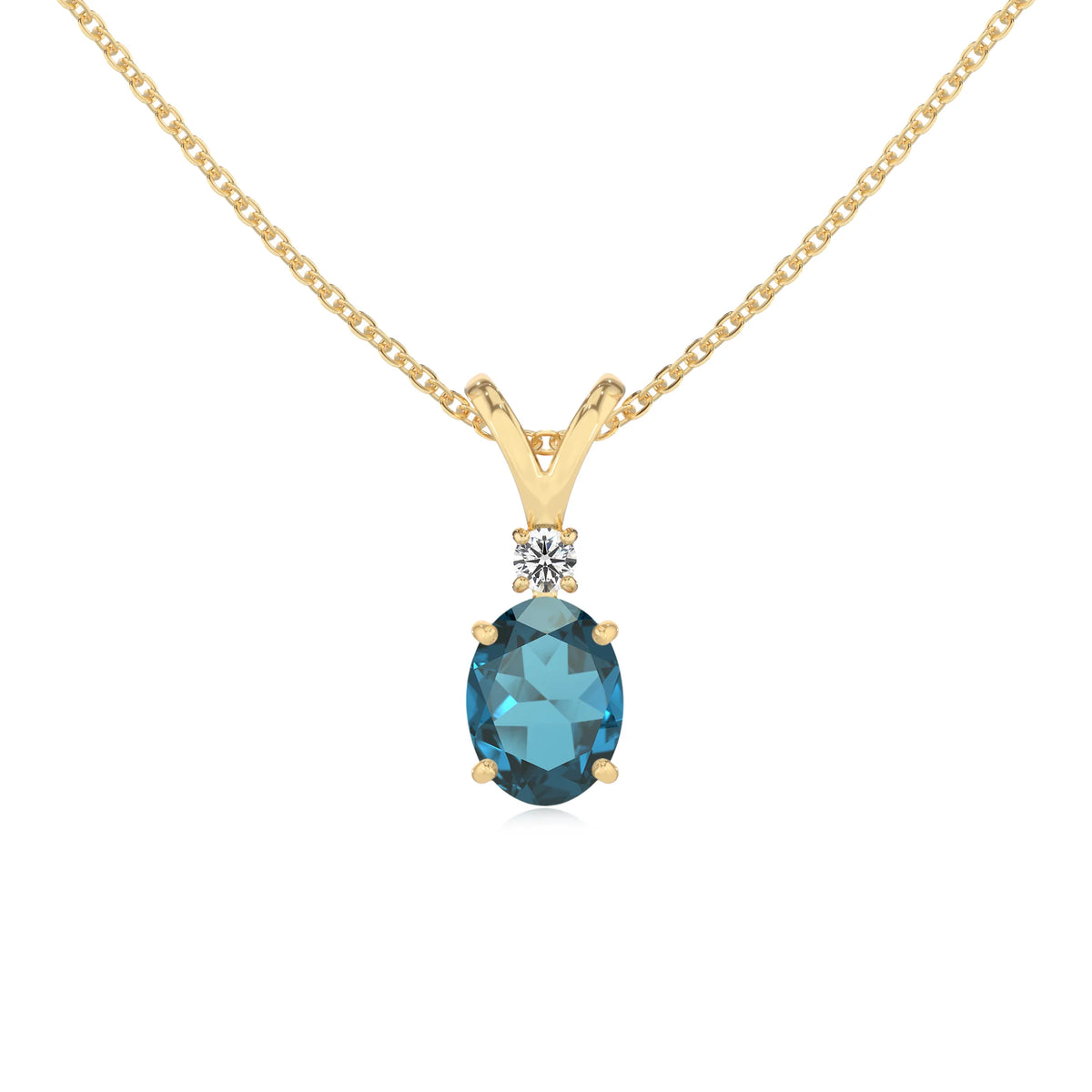 natural london-blue-topaz oval solitaire v-bale necklaces in yellow gold 