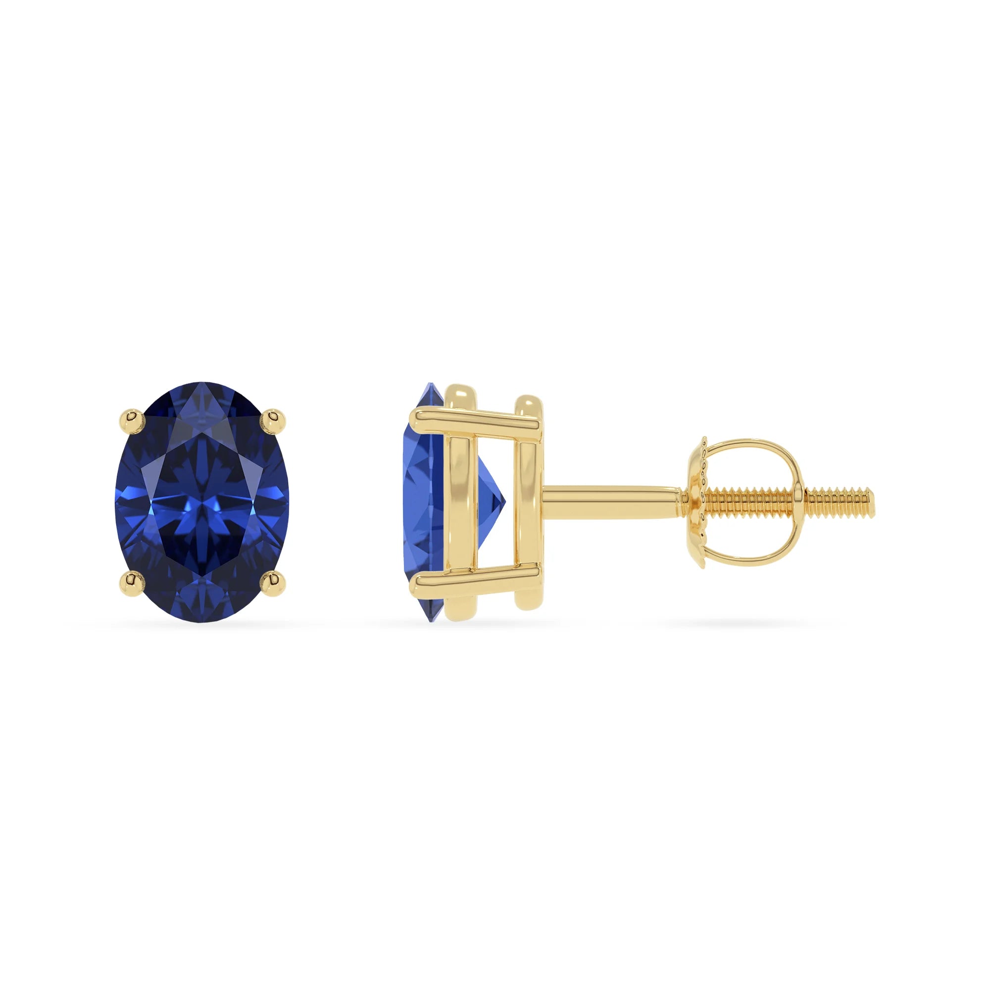 lab grown blue sapphire oval stud earrings in yellow gold 