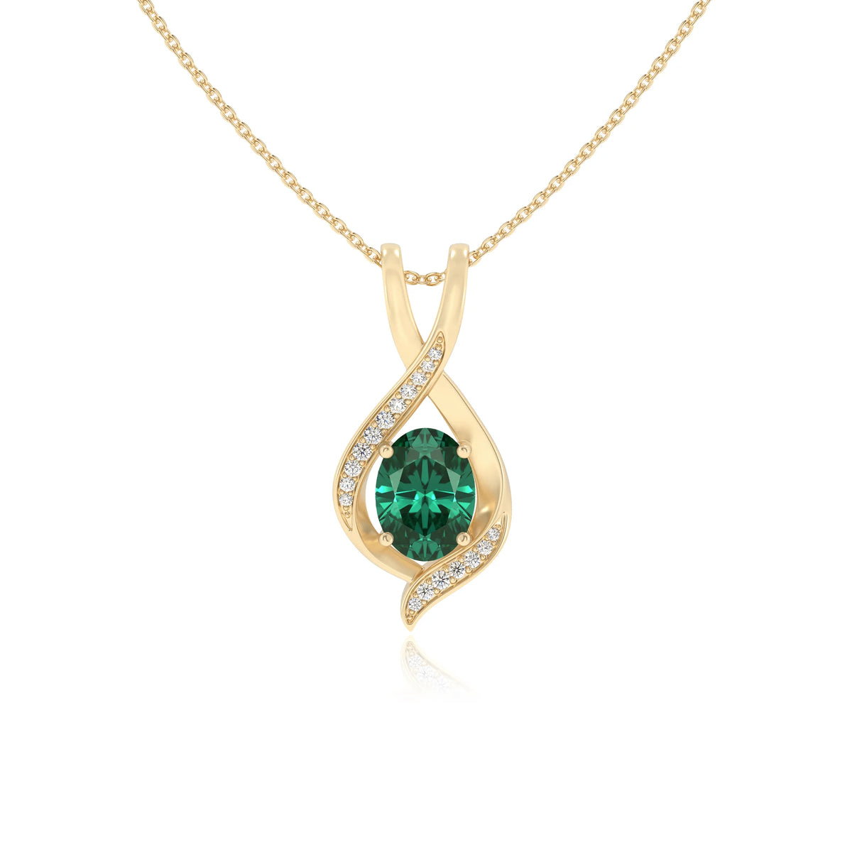 lab grown emerald oval solitaire necklaces in yellow gold 