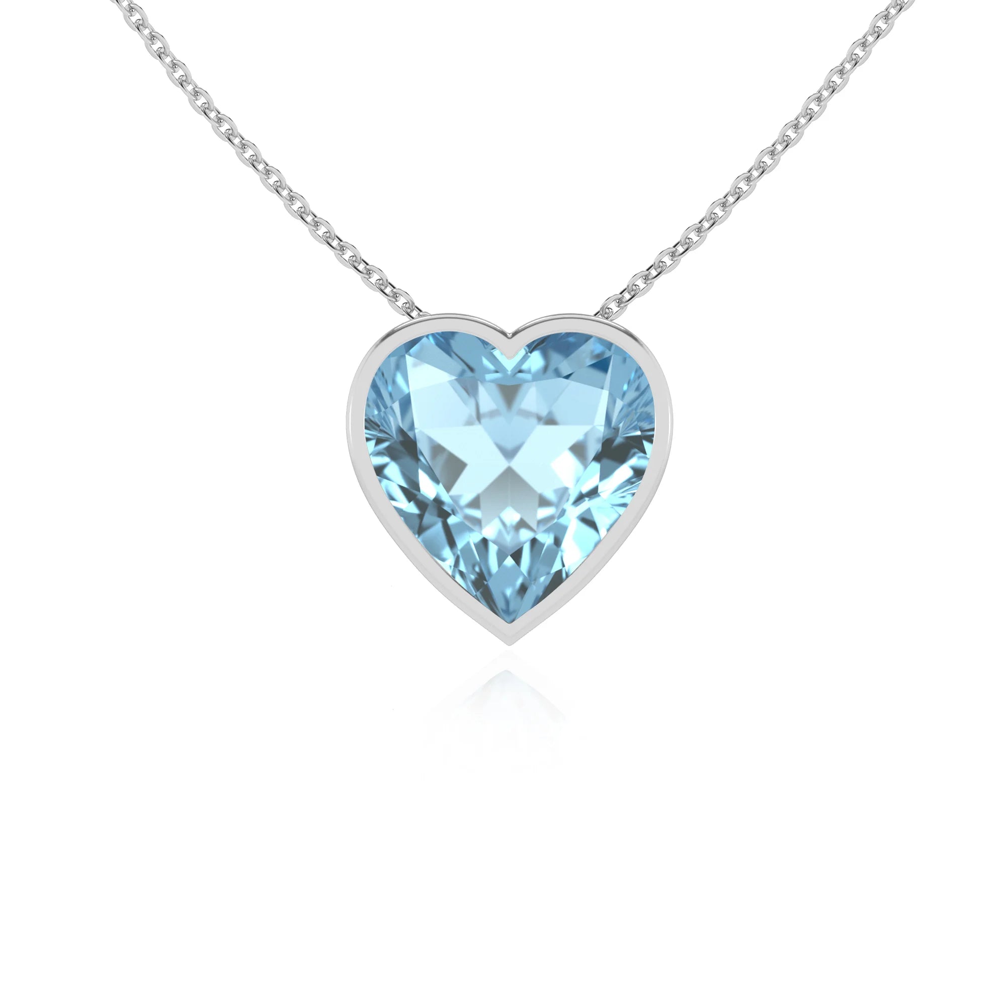 lab grown aquamarine heart solitaire necklaces in white gold 