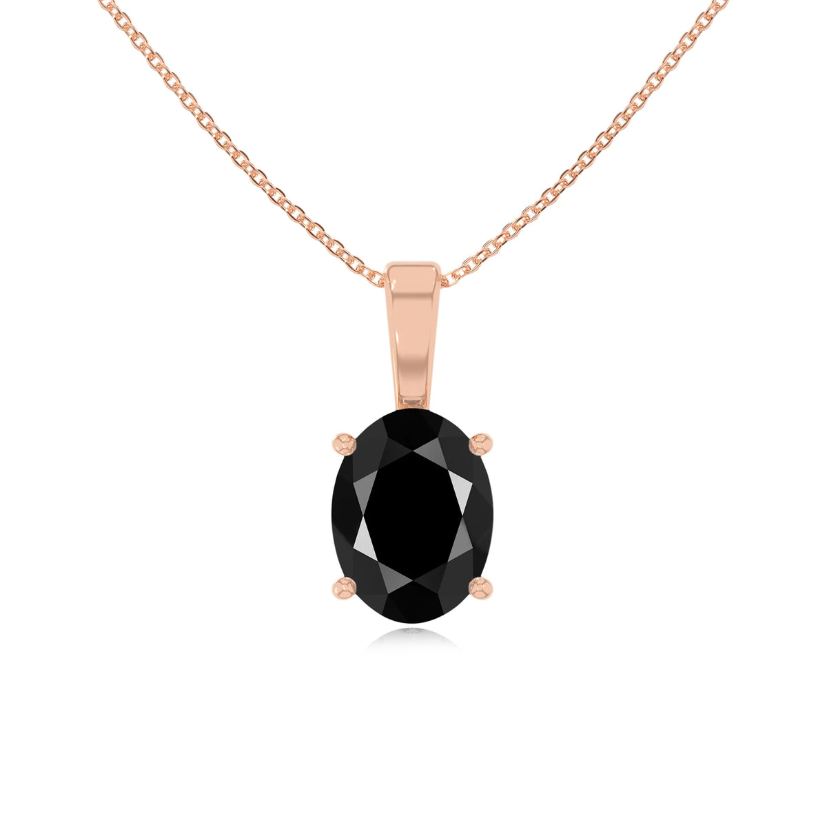 natural black-onyx oval solitaire necklaces in rose gold 