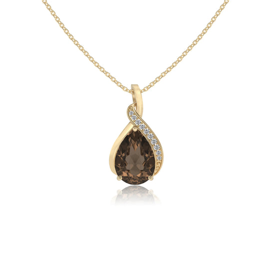 natural smoky-quartz pear solitaire necklaces in yellow gold 