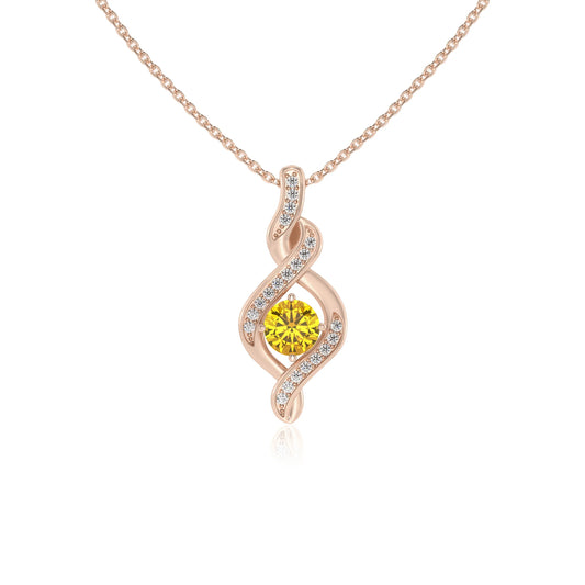 lab grown yellow-sapphire round solitaire necklaces in rose gold 