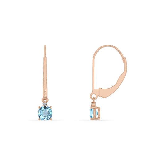 lab grown aquamarine cushion drop earrings in rose gold 