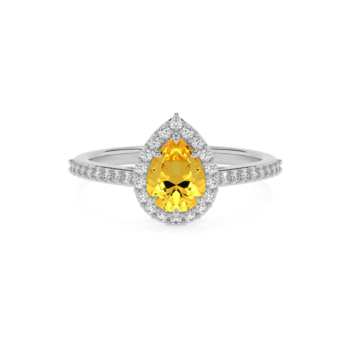 lab grown yellow-sapphire pear solitaire rings in sterling silver 