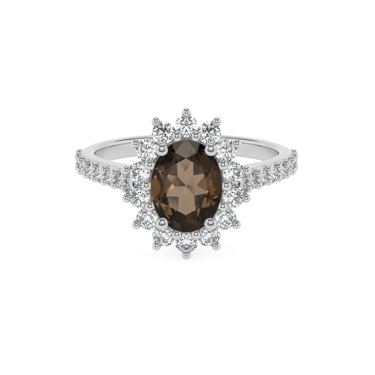 natural smoky-quartz oval solitaire rings in sterling silver 