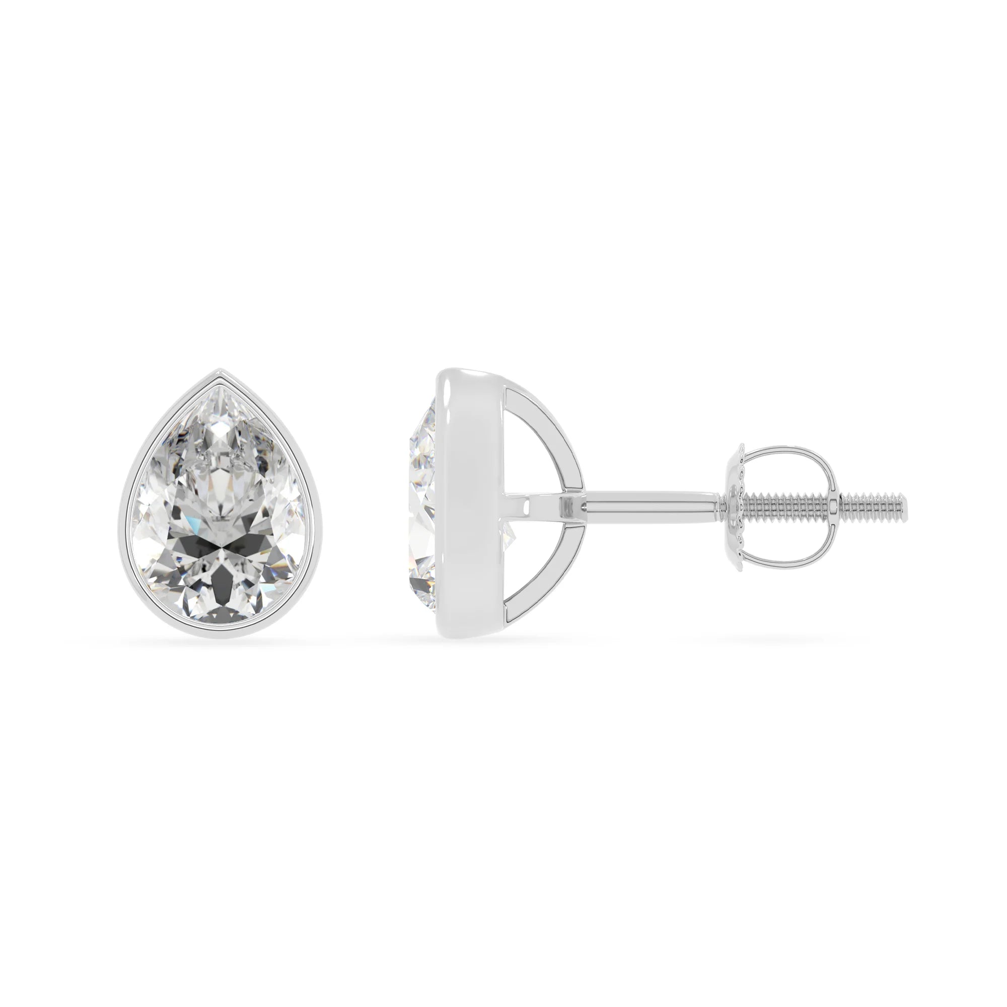 lab grown moissanite pear stud earrings in white gold 