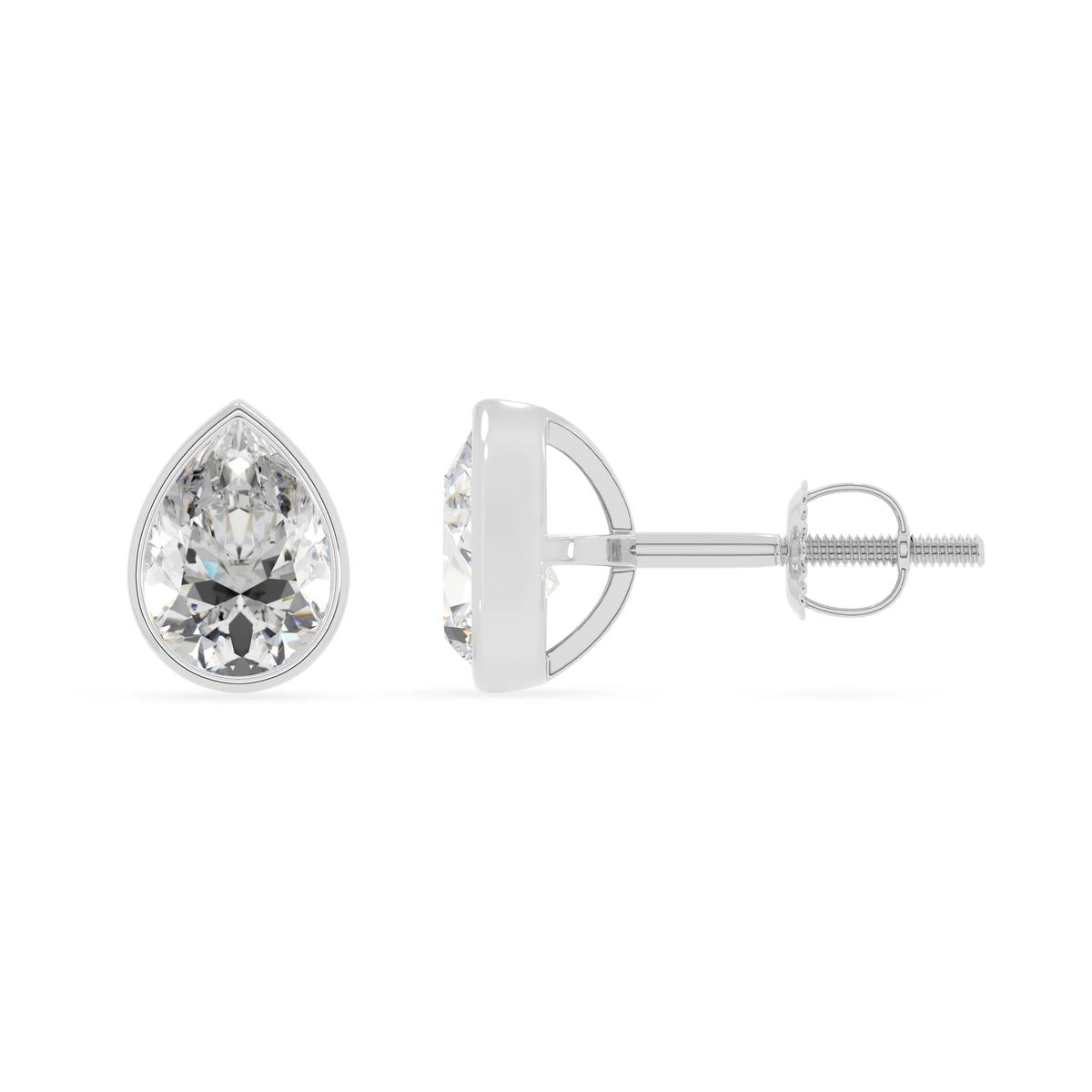 lab grown moissanite pear stud earrings in white gold 