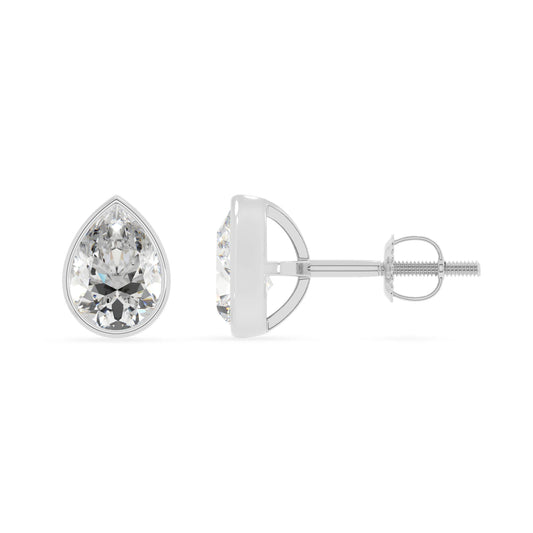 lab grown moissanite pear stud earrings in white gold 