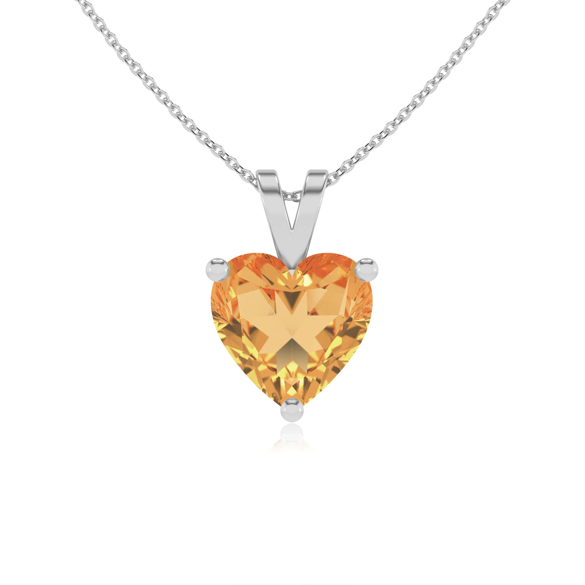 lab grown citrine heart solitaire v-bale necklaces in platinum 