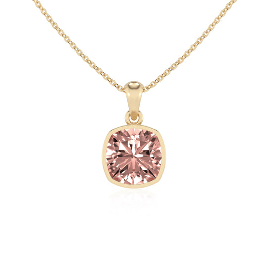 lab grown morganite cushion solitaire necklaces in yellow gold 