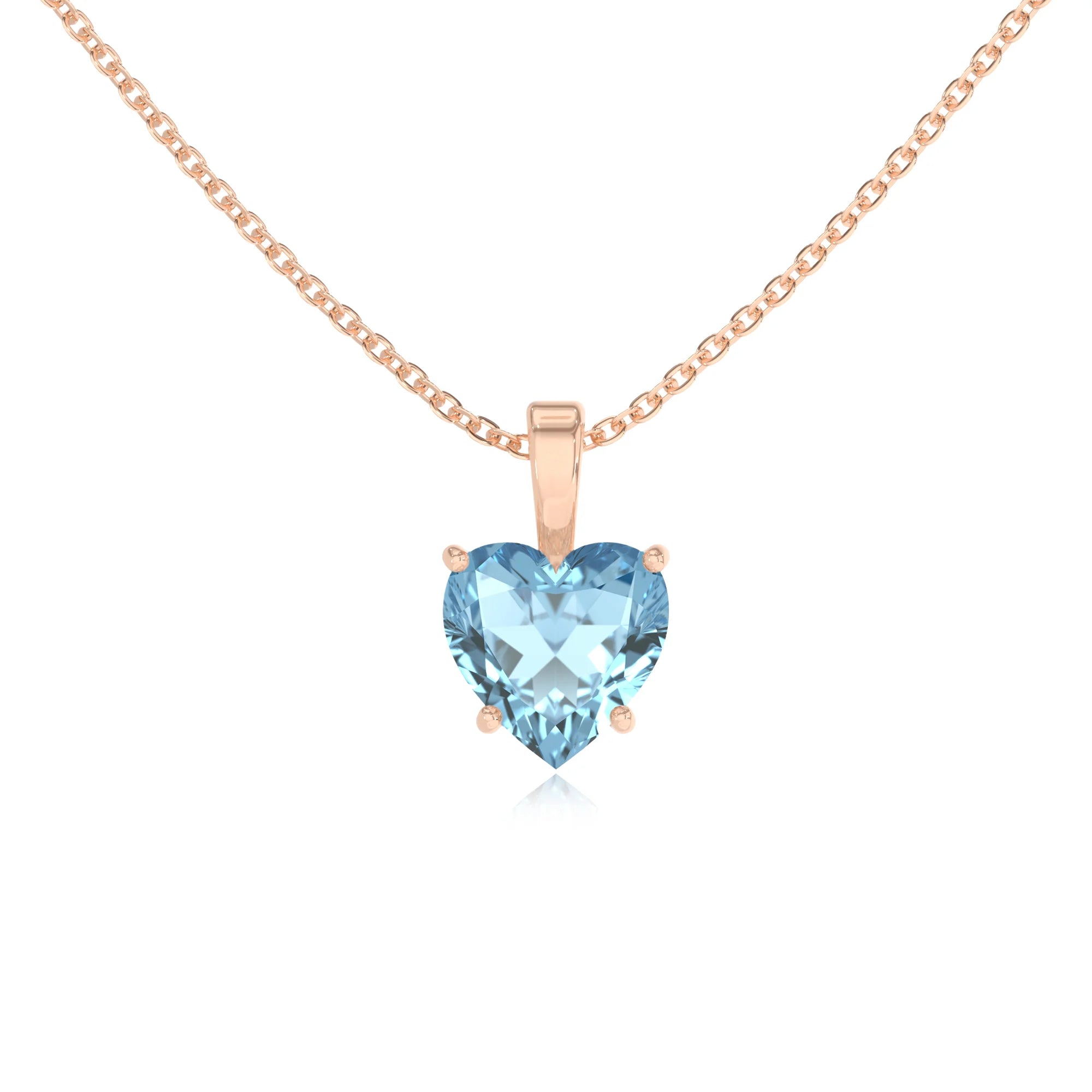 lab grown aquamarine heart solitaire necklaces in rose gold 