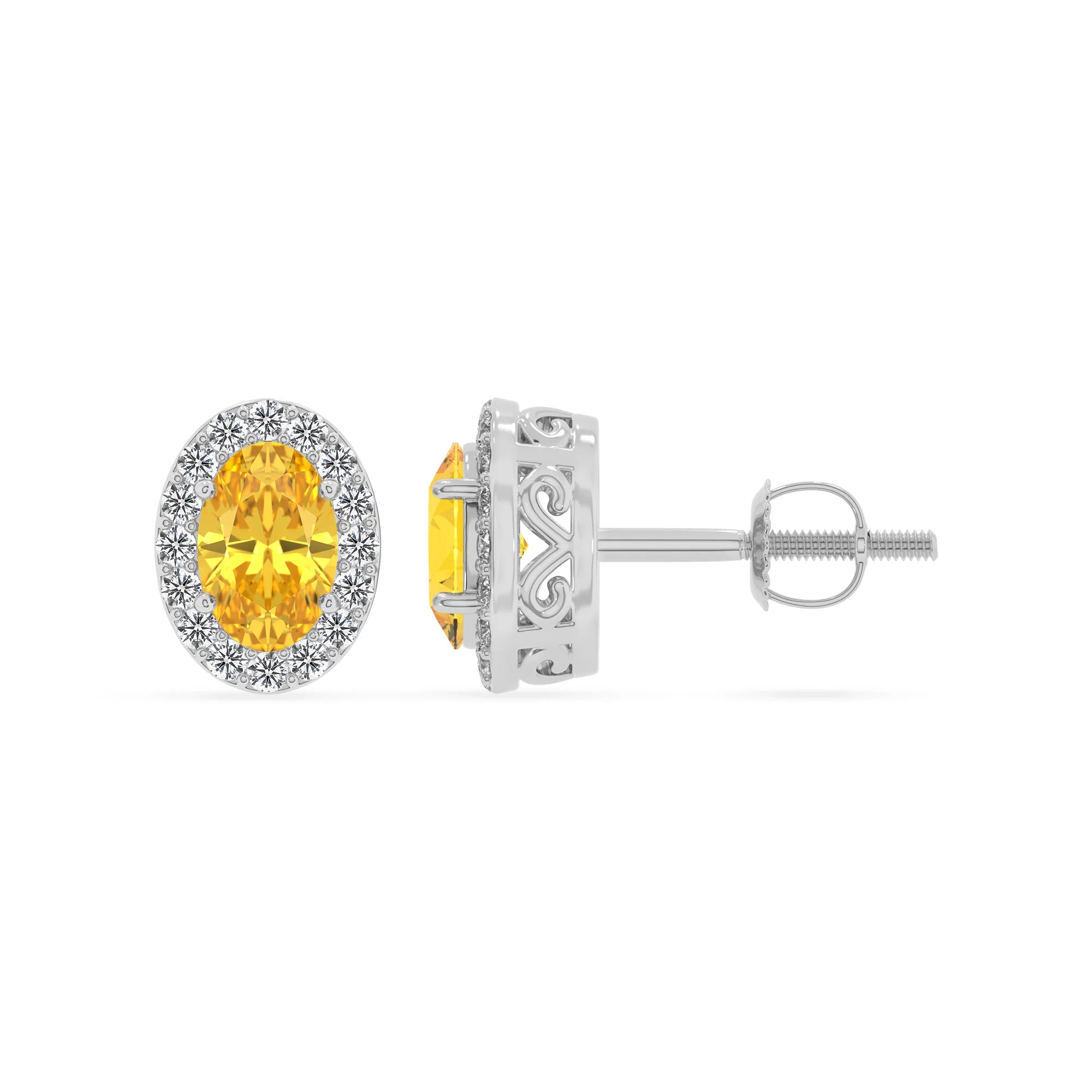 lab grown yellow sapphire oval stud earrings in white gold 