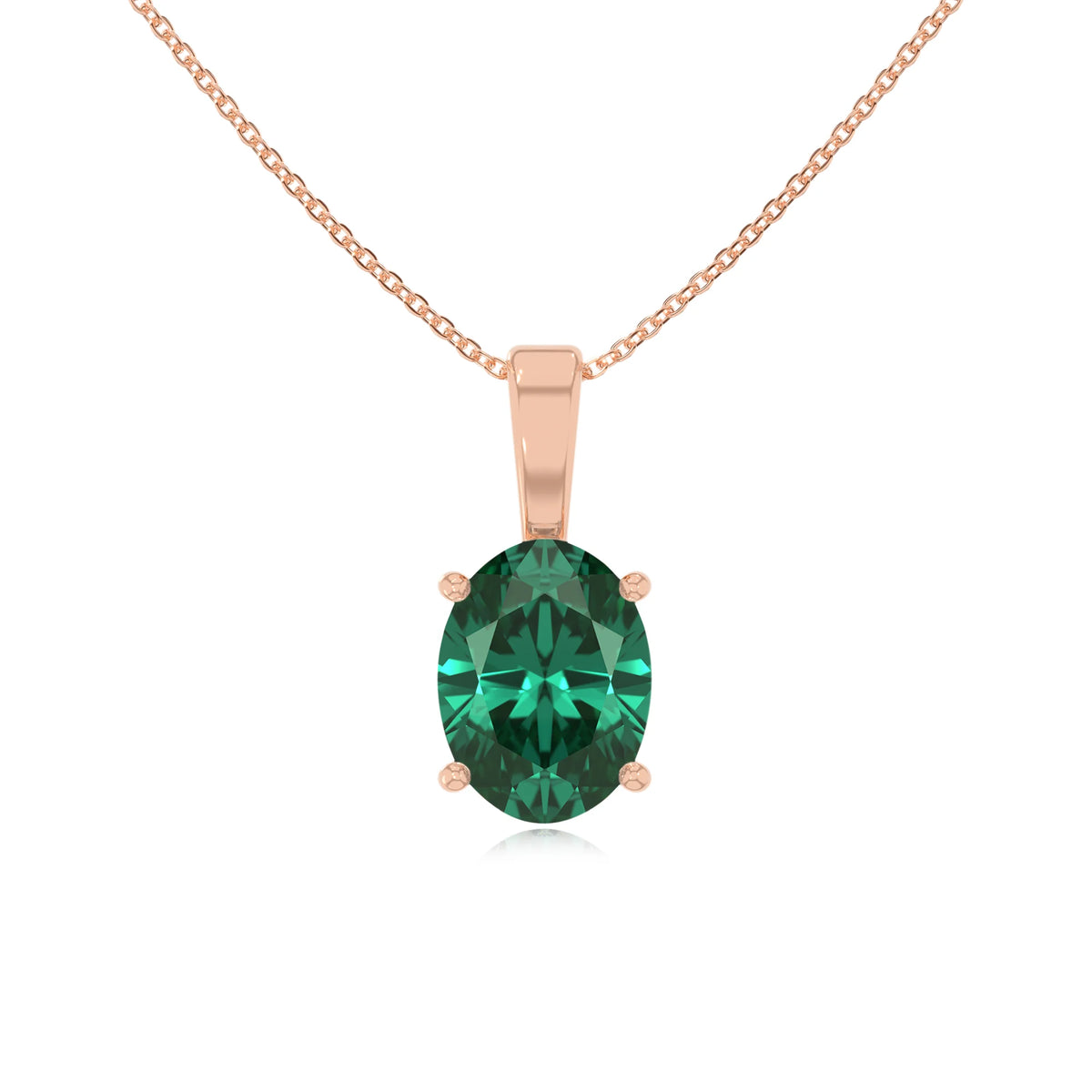 lab grown emerald oval solitaire necklaces in rose gold 