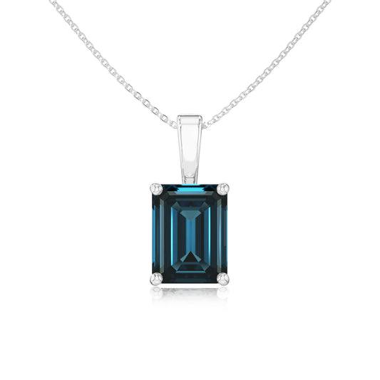 natural london-blue-topaz emerald cut solitaire necklaces in sterling silver 