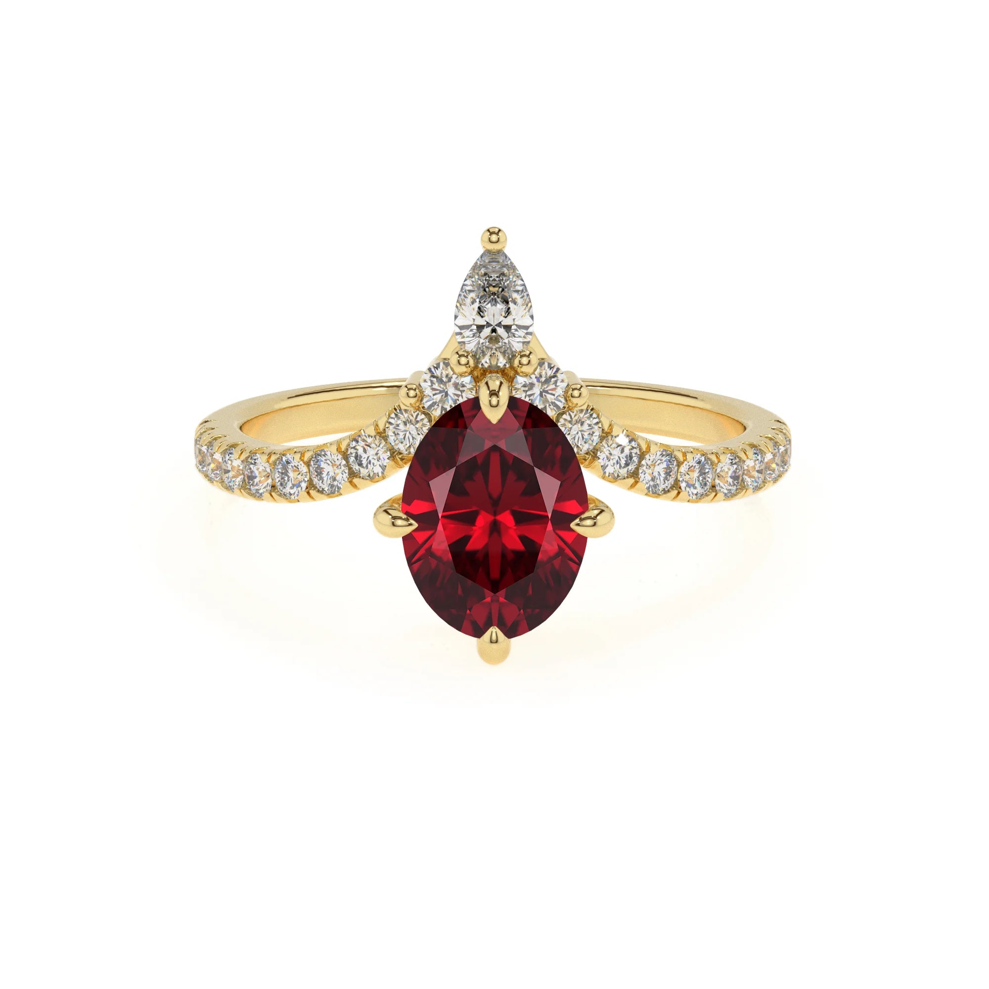 lab grown ruby oval solitaire rings in yellow gold 
