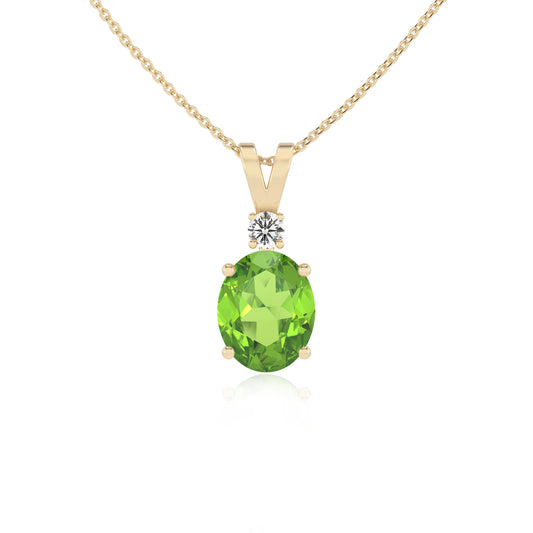 natural peridot oval solitaire v-bale necklaces in yellow gold 