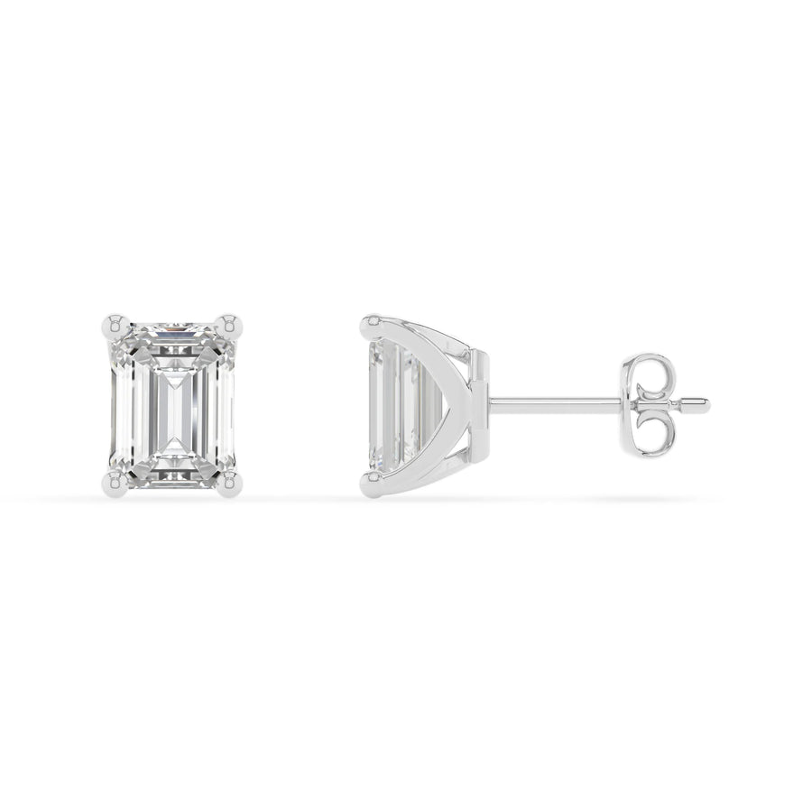 lab grown moissanite emerald cut stud earrings in sterling silver 