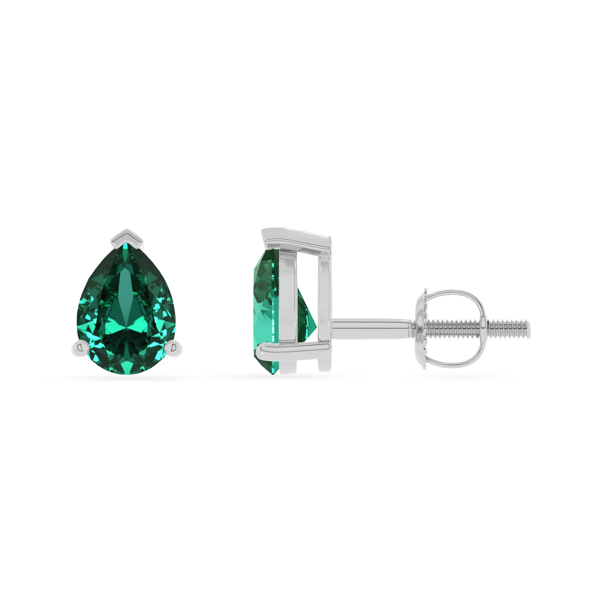 lab grown emerald pear stud earrings in white gold 