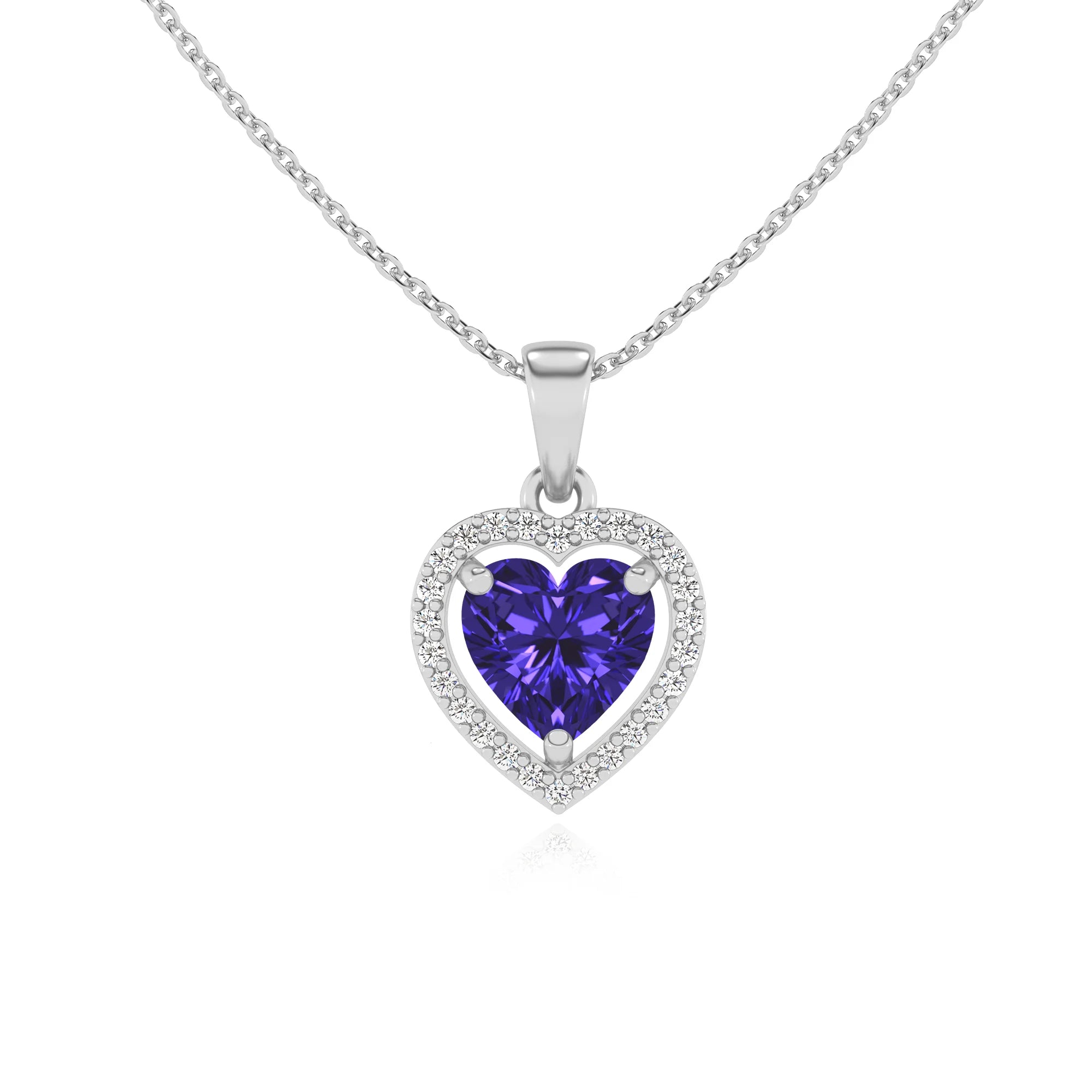 lab grown tanzanite heart solitaire necklaces in white gold 