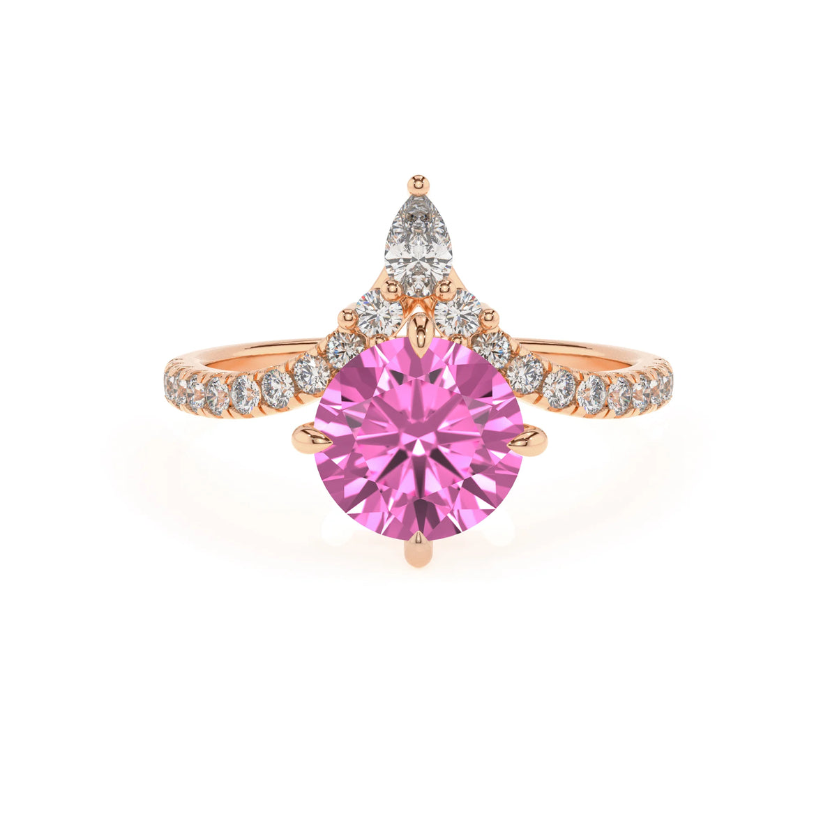lab grown pink-sapphire round solitaire rings in rose gold 