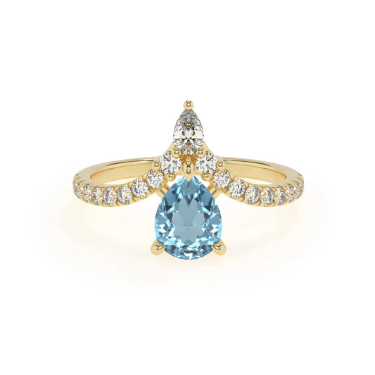 lab grown aquamarine pear solitaire rings in yellow gold 