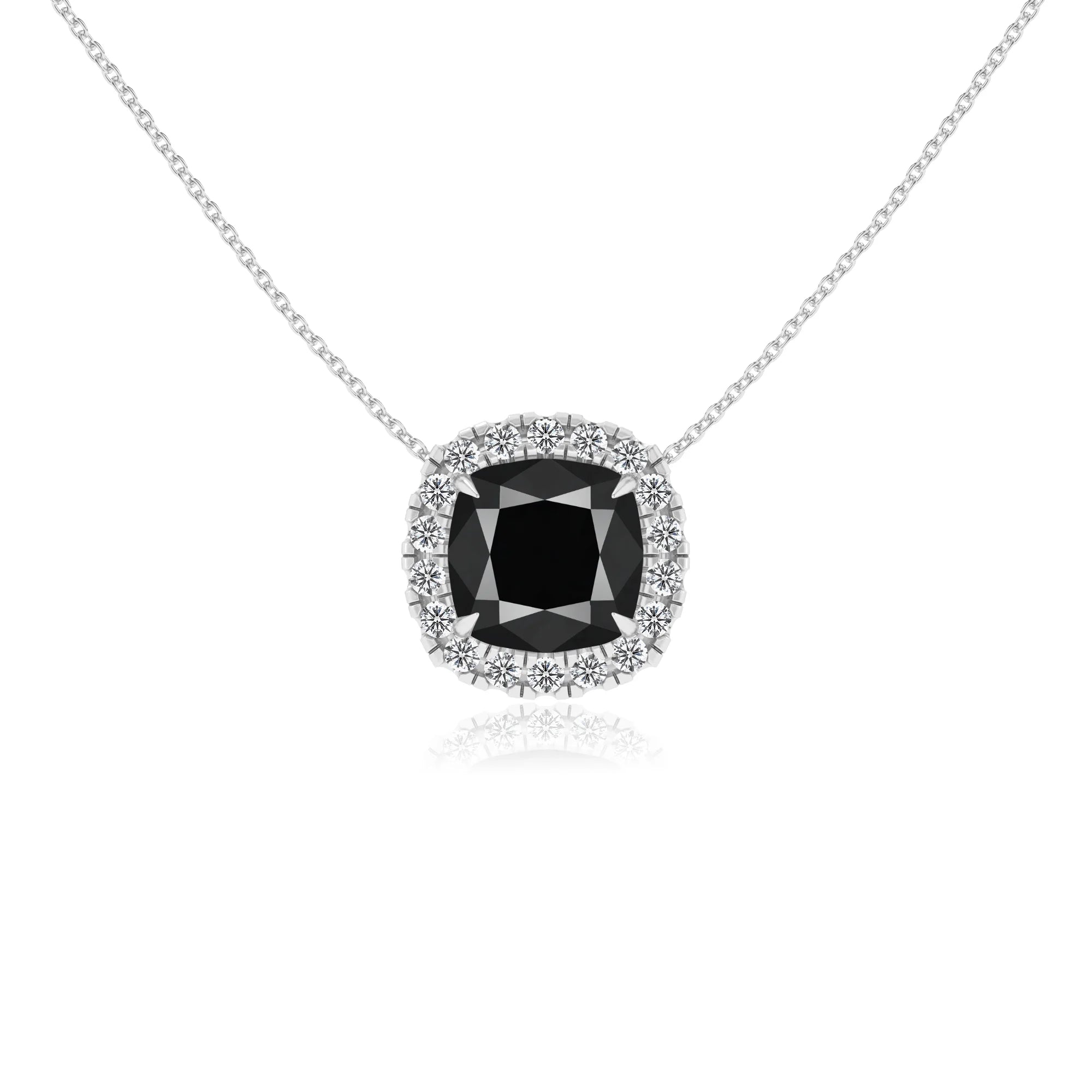 natural black onyx cushion solitaire necklaces in white gold 