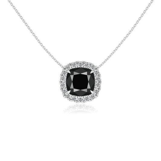 natural black onyx cushion solitaire necklaces in white gold 
