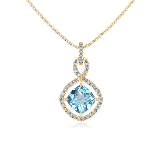 lab grown aquamarine cushion infinity necklaces in yellow gold 