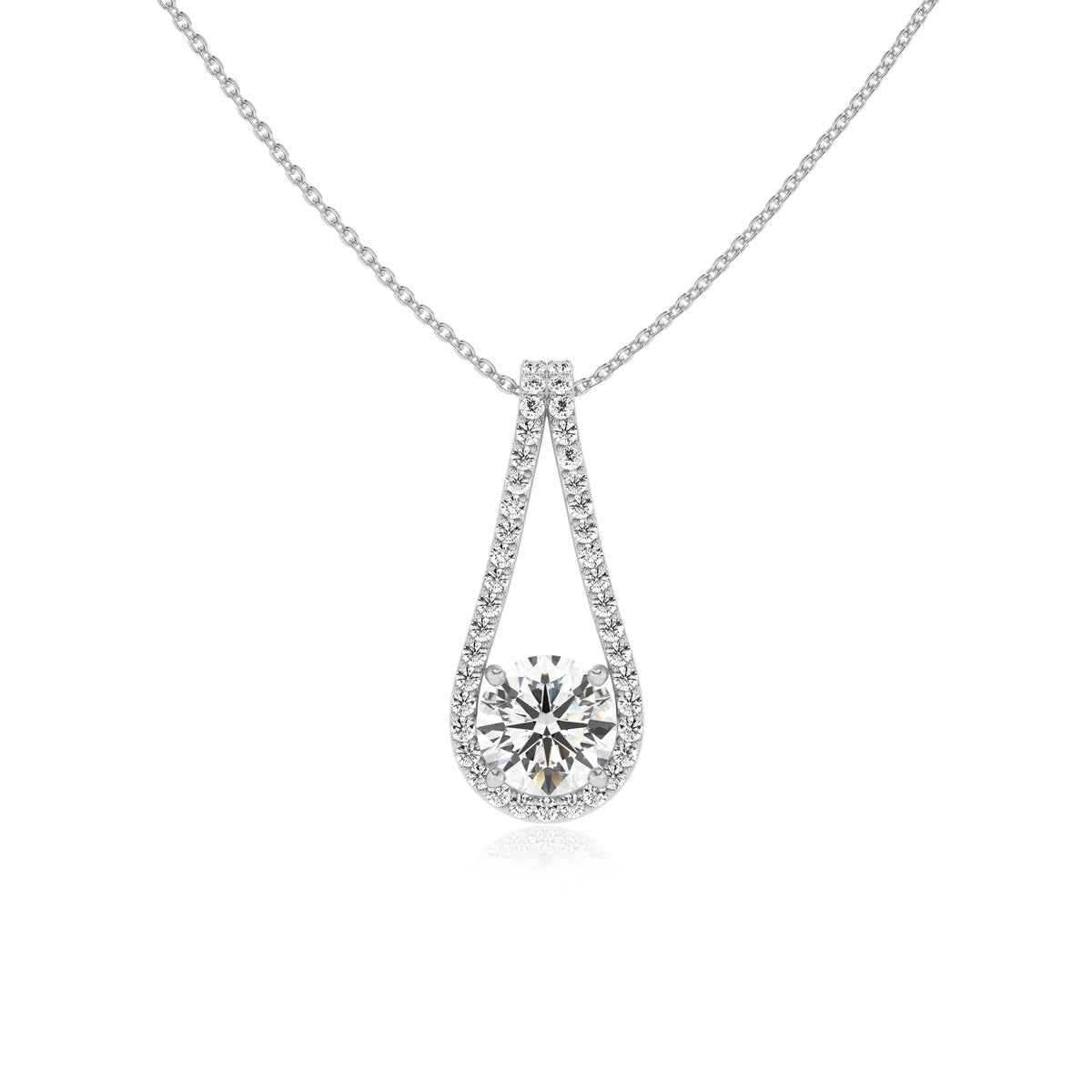 lab grown moissanite round solitaire v-bale necklaces in platinum 