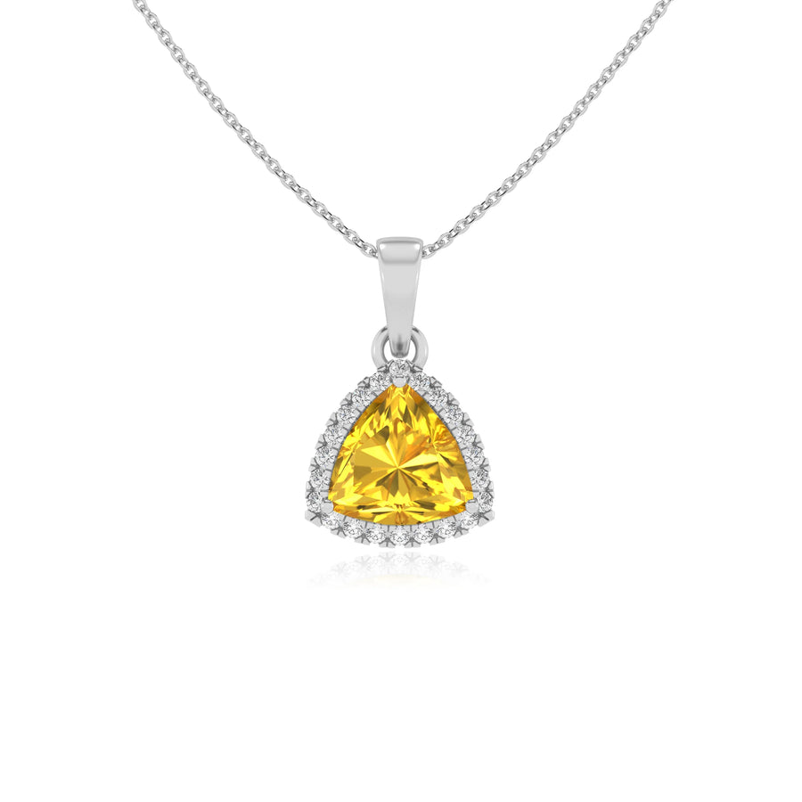 lab grown yellow-sapphire trillion solitaire necklaces in white gold 