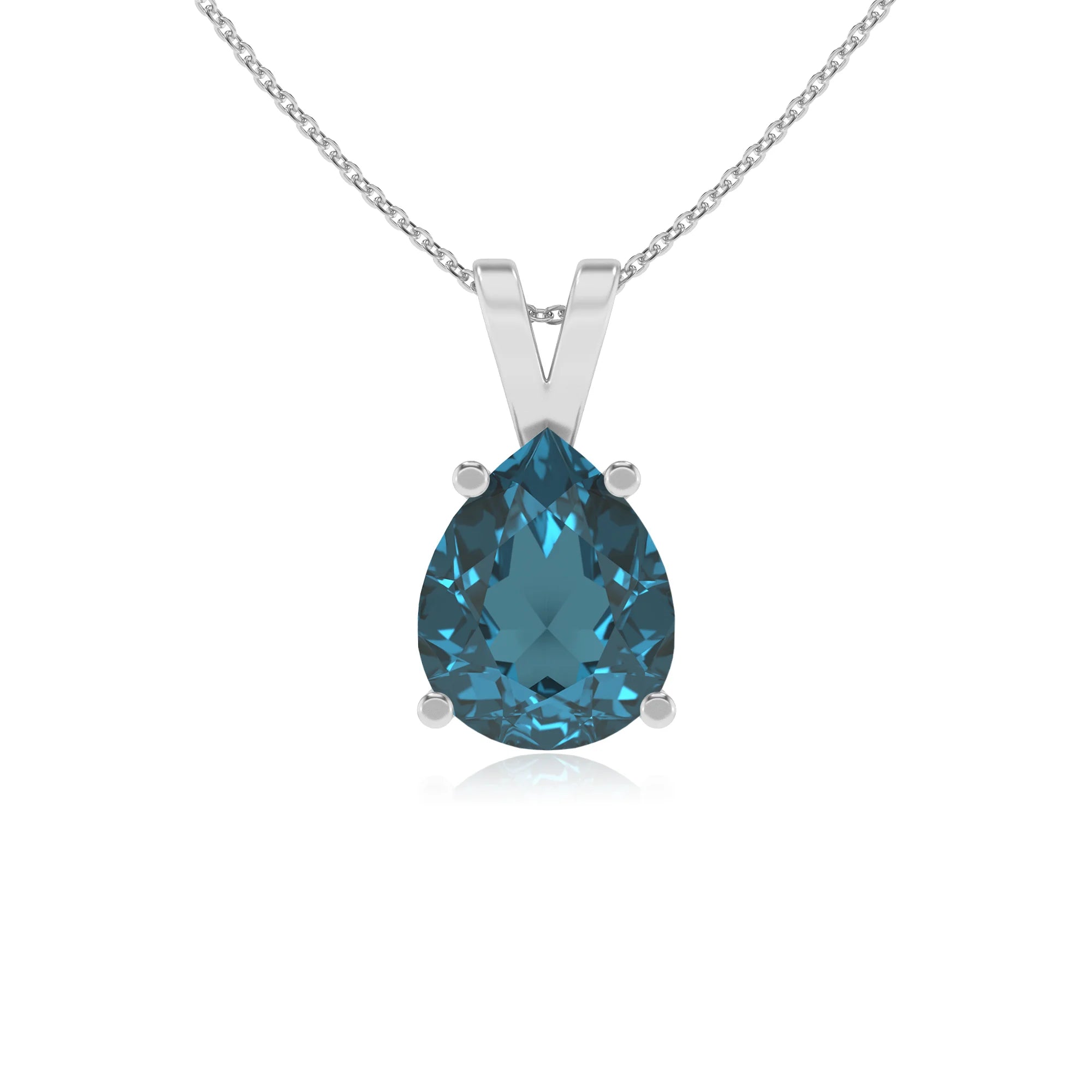 natural london-blue-topaz pear solitaire v-bale necklaces in platinum 