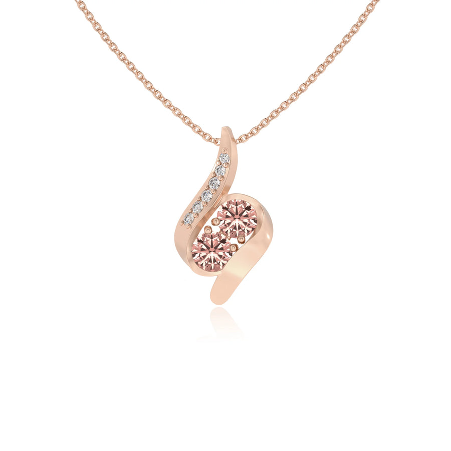 lab grown morganite round solitaire v-bale necklaces in rose gold 