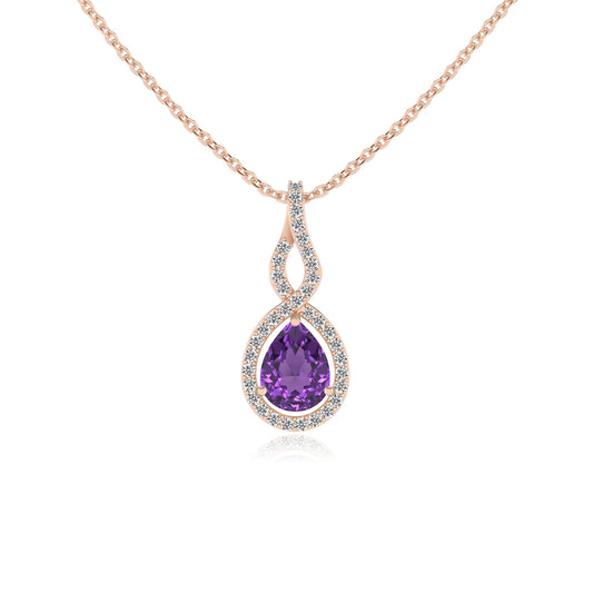 lab grown amethyst pear necklaces in rose gold 