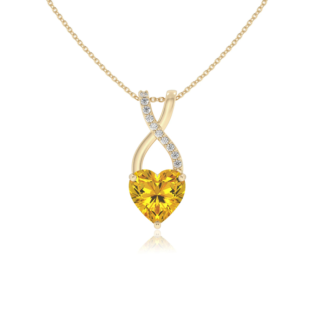 lab grown yellow-sapphire heart solitaire necklaces in yellow gold 