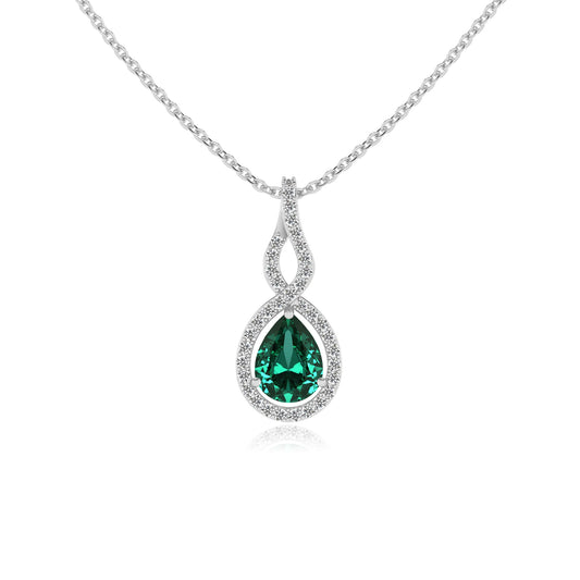 lab grown emerald pear necklaces in sterling silver 