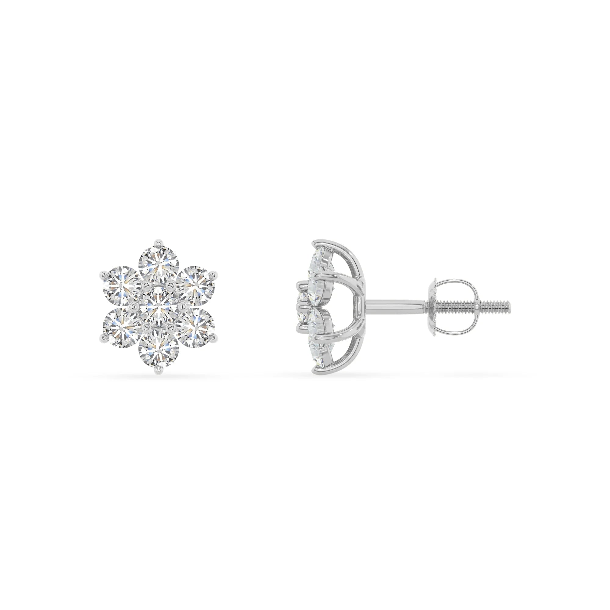 lab grown moissanite round stud earrings in white gold 