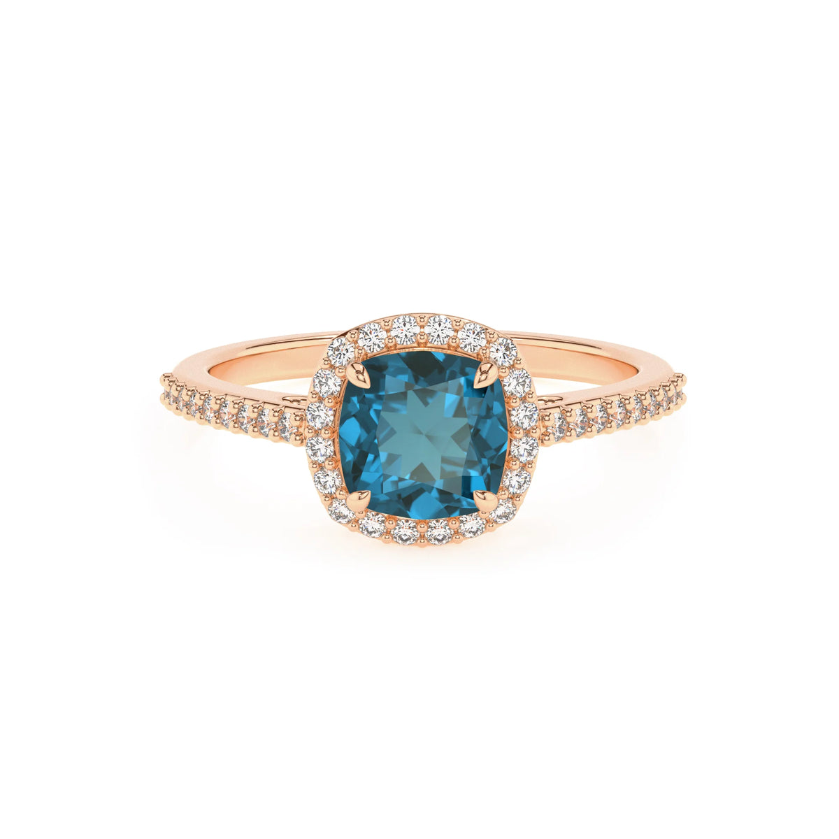 natural london-blue-topaz cushion solitaire rings in rose gold 