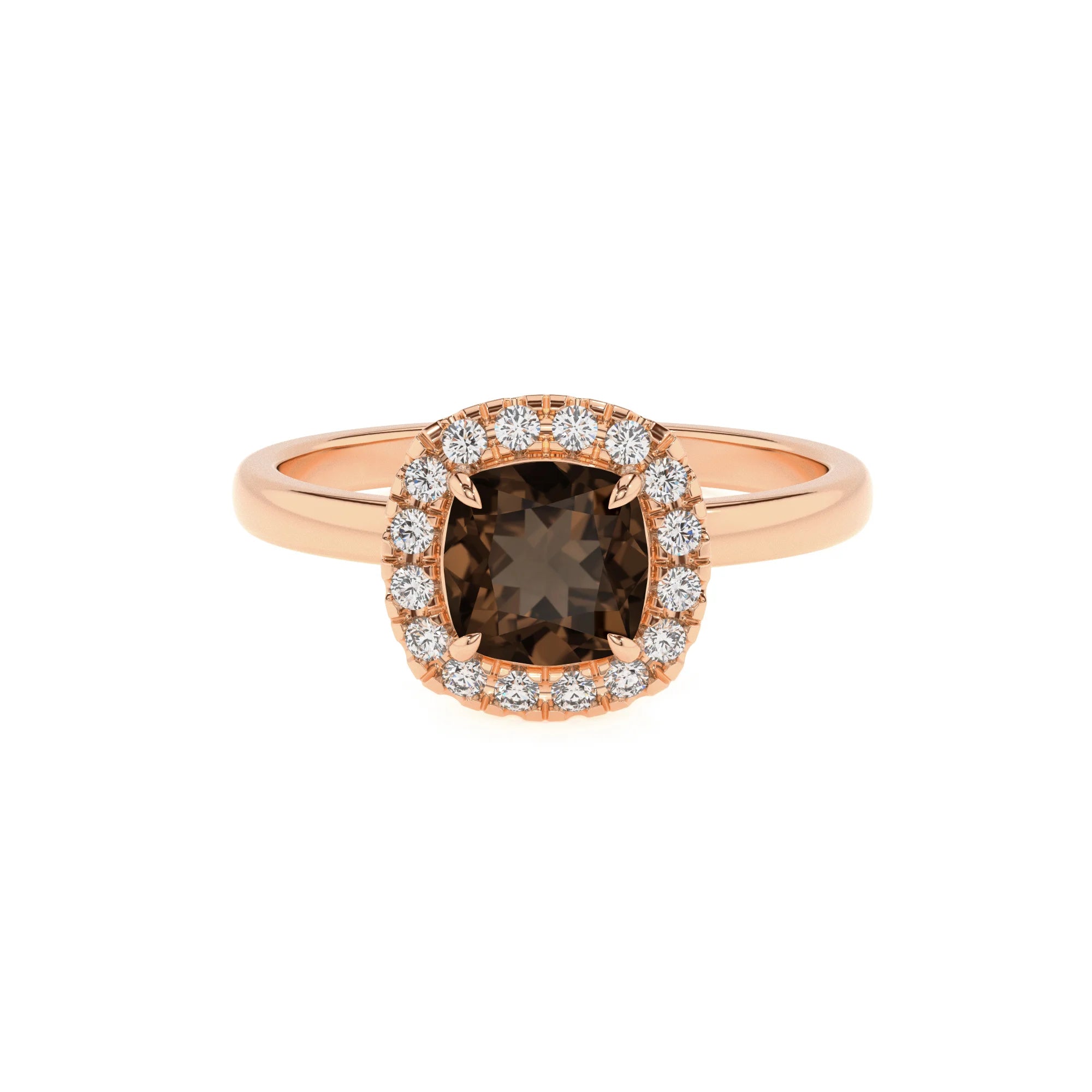natural smoky-quartz cushion solitaire rings in rose gold 