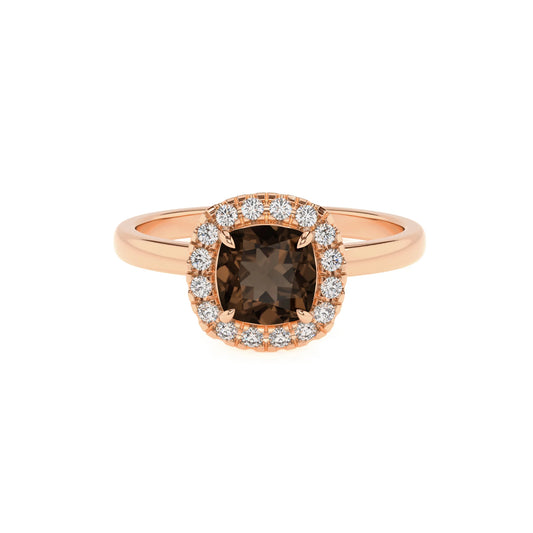 natural smoky-quartz cushion solitaire rings in rose gold 