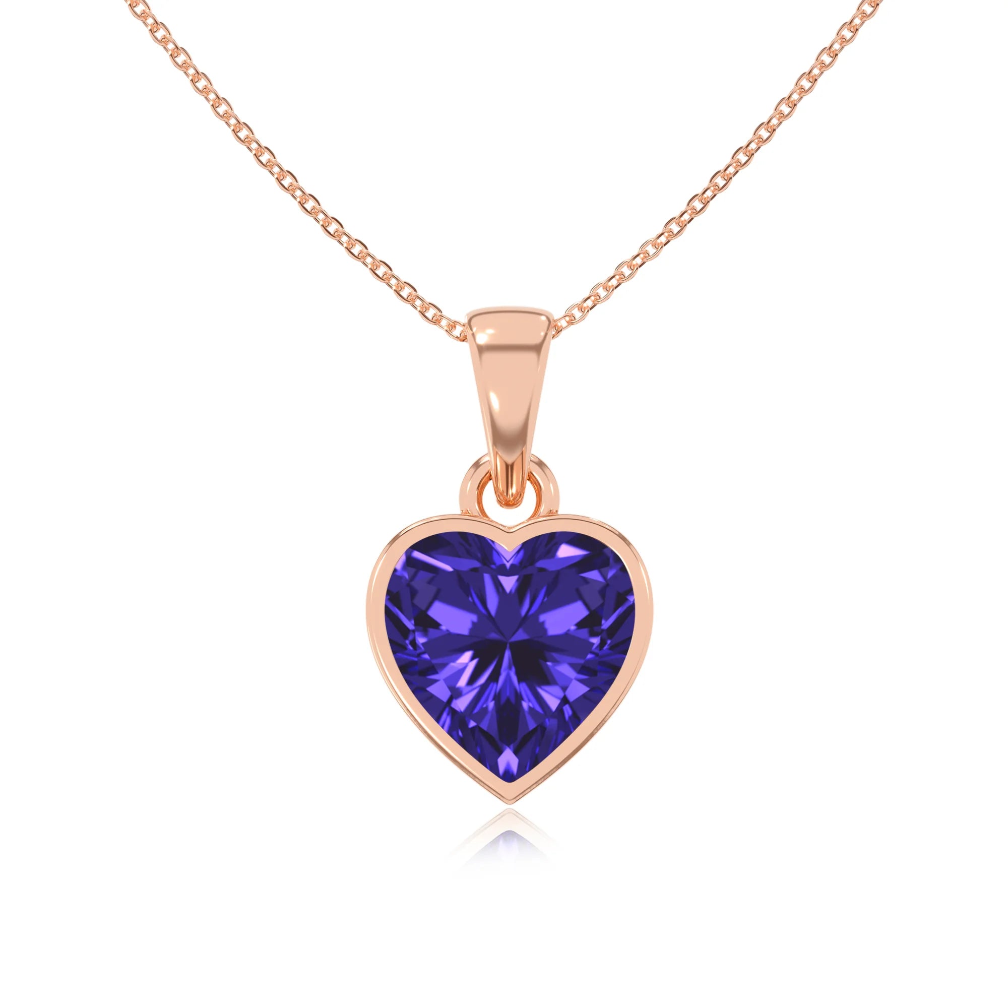 lab grown tanzanite heart solitaire necklaces in rose gold 