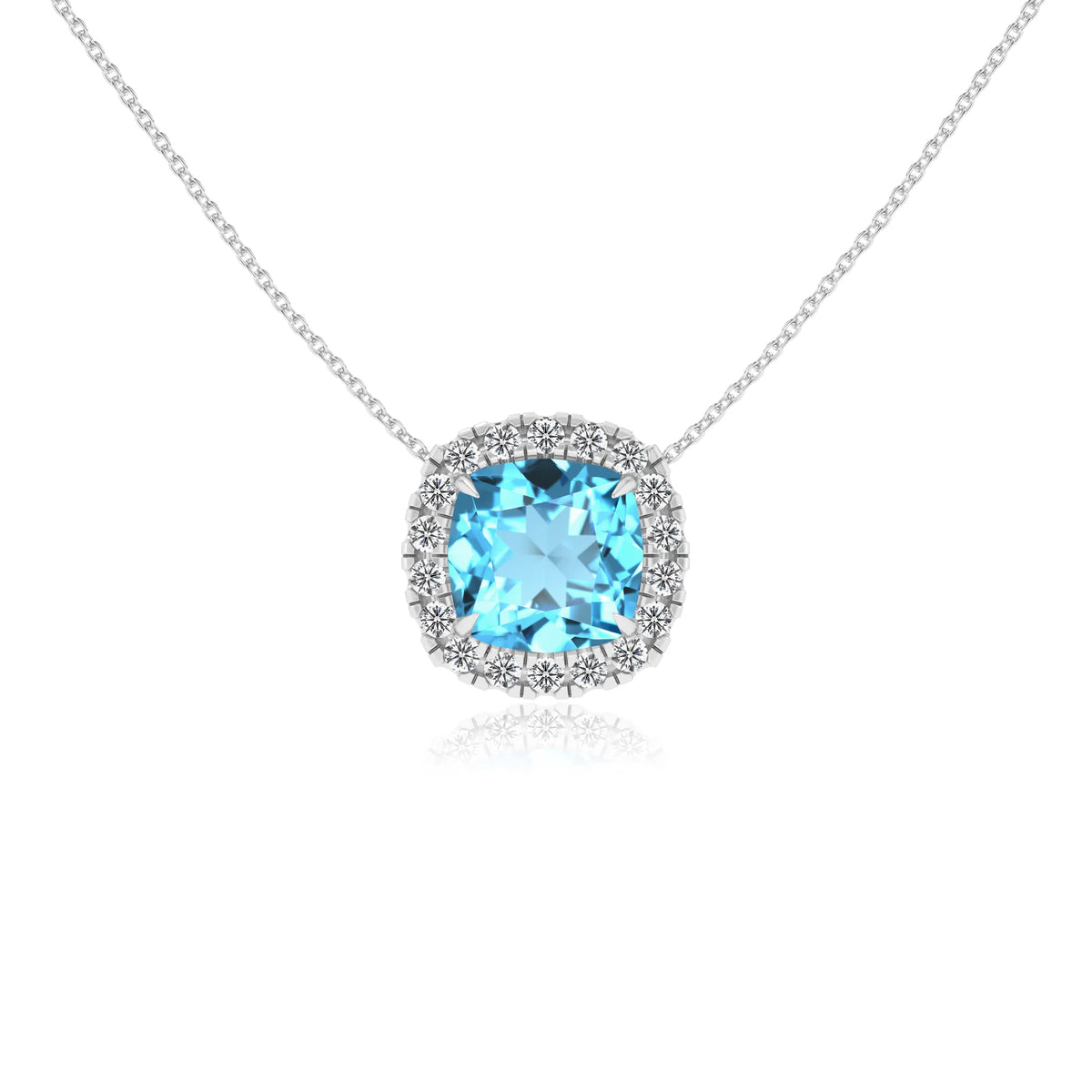 natural swiss blue topaz cushion solitaire necklaces in white gold 