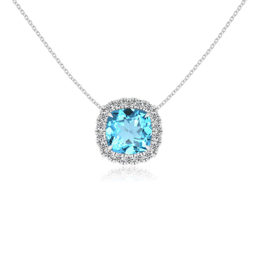 natural swiss blue topaz cushion solitaire necklaces in white gold 