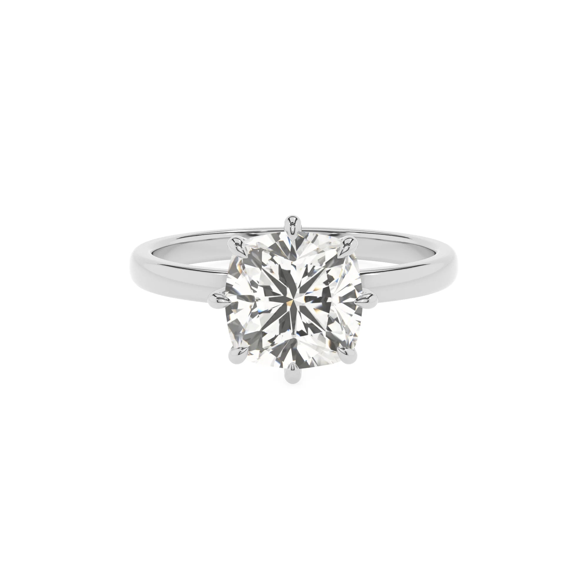 lab grown moissanite cushion solitaire rings in platinum 
