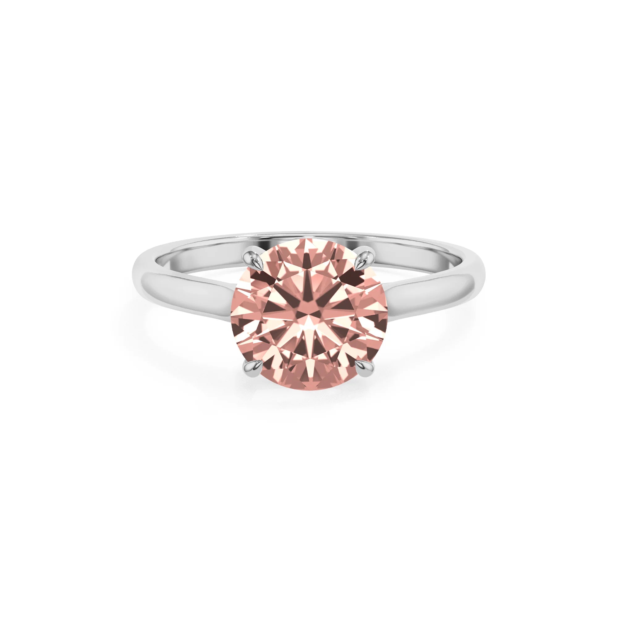 lab grown morganite round solitaire rings in sterling silver 