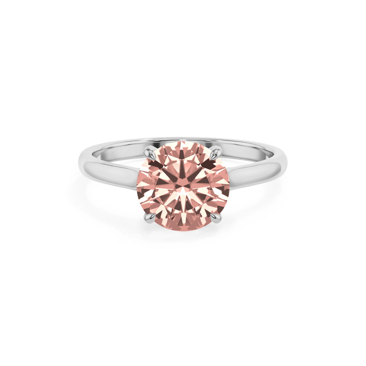 lab grown morganite round solitaire rings in sterling silver 