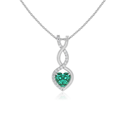 lab grown emerald heart infinity necklaces in white gold 