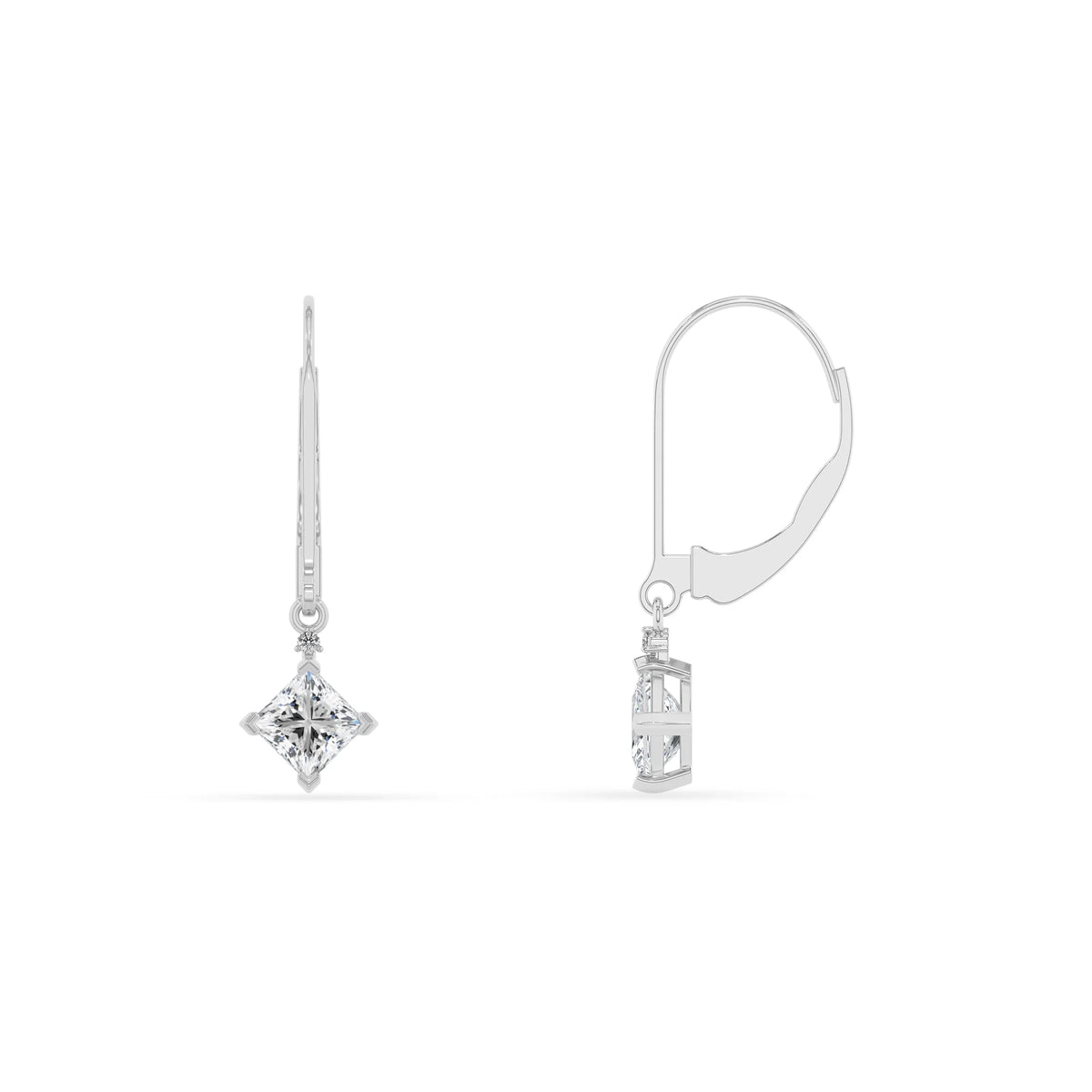 lab grown moissanite princess drop earrings in platinum 